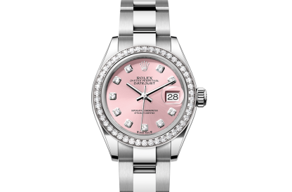 replica Rolex Lady-Datejust Oyster 28 mm Oystersteel witgoud en diamanten Roze wijzerplaat M279384RBR-0004