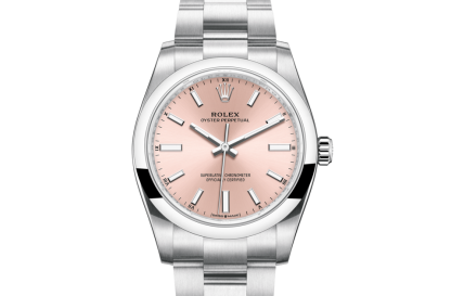 replica Rolex Oyster Perpetual 34 Oyster 34 mm Oystersteel Roze wijzerplaat M124200-0004